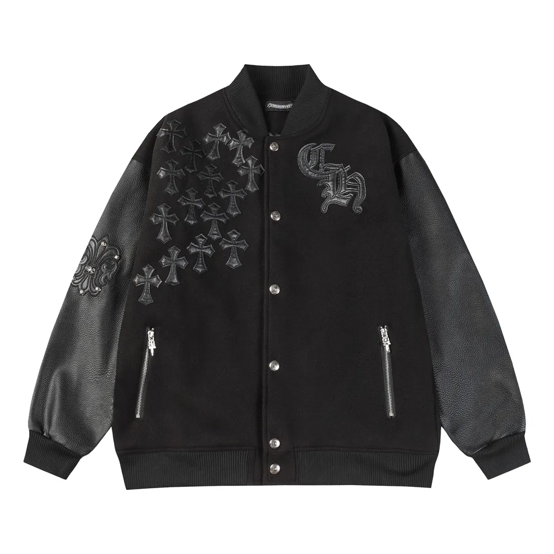 P390 Chrome hearts Chrome hearts embroidered leather baseball jersey - One-to-one restoration of heavy industry hardware accessories - Pocket sword zipper design - Dragon and Phoenix nylon with pebbled hand sleeves M L XL XXL